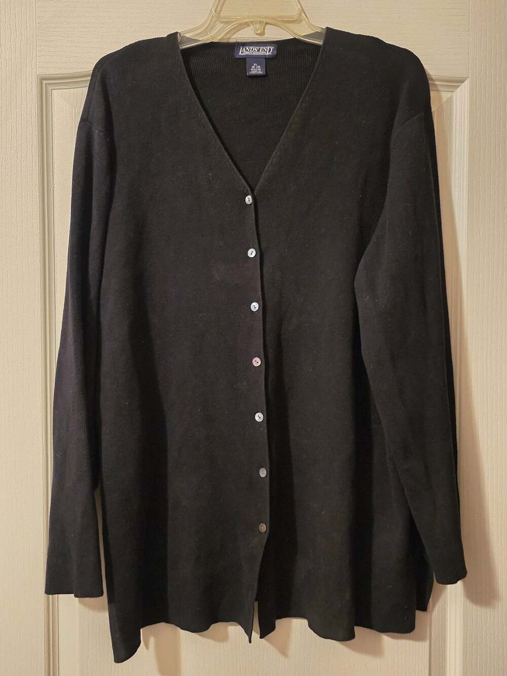 Lands' End Cardigan Sweater Size XL 18-20 Regular Black Button-Down